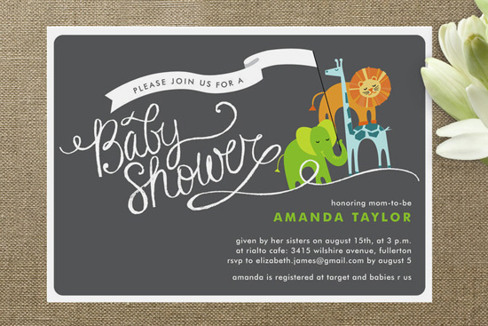Dark Gray Jungle Theme Baby Shower Invitation
