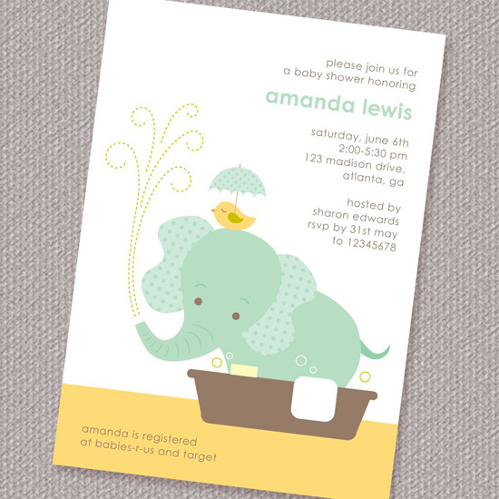 boy gender neutral baby shower invitation elephant bird cute