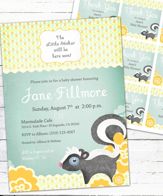 yellow blue vintage baby skunk shower invitation etsy