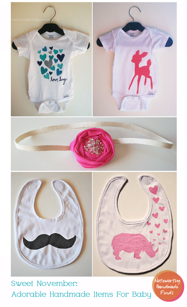 adorable handmade onesies and bibs for baby